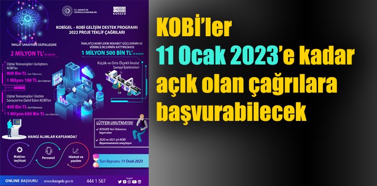 KOBİ’ler, 11 Ocak 2023’e kadar açık olan çağrılara başvurabilecek