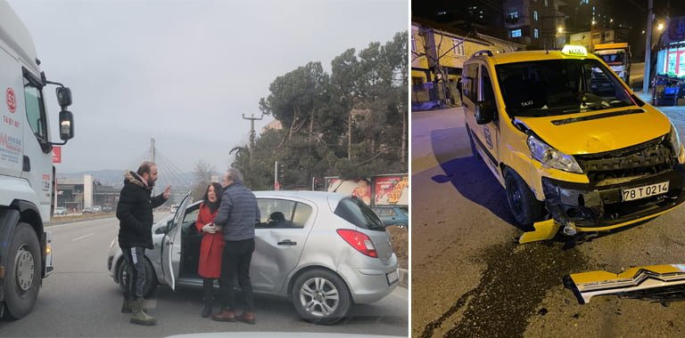 Karabük'te meydana gelen iki ayrı trafik kazasında 1 kişi yaralandı.