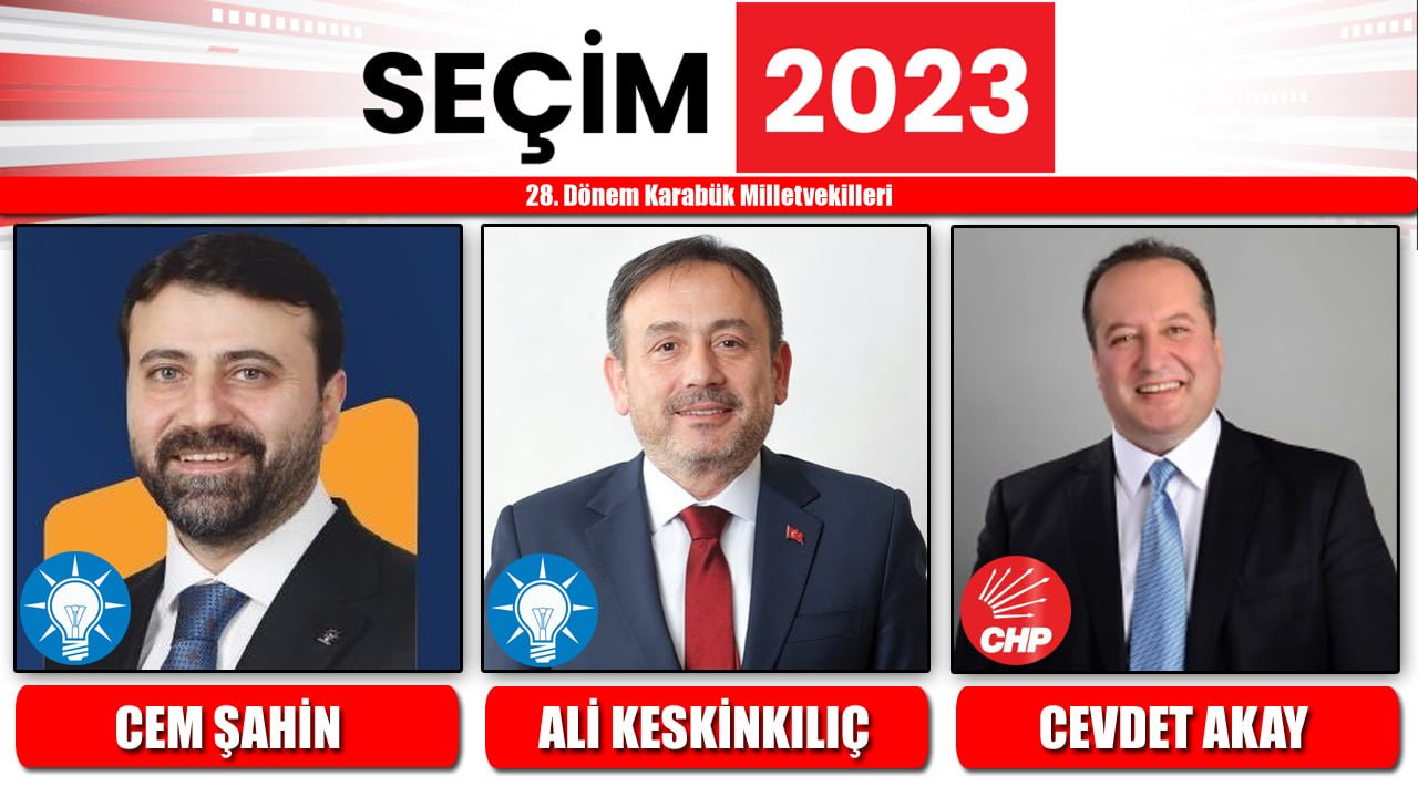 Kesin olmayan seçim sonuçlarına göre 28. dönem Karabük Milletvekilleri; AK Parti'den Cem Şahin ve Ali Keskinkılıç, CHP'den Cevdet Akay oldu.