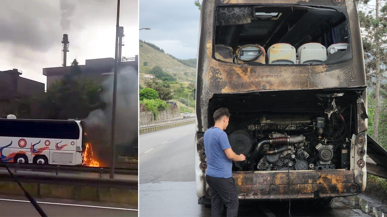 Karabük’te seyir halinde olan ve içerisinde yolcusu bulunmayan bir yolcu otobüsü motor kısmından alev aldı. Yangın tüm otobüsü sarmadan itfaiye ekipleri tarafından söndürüldü.