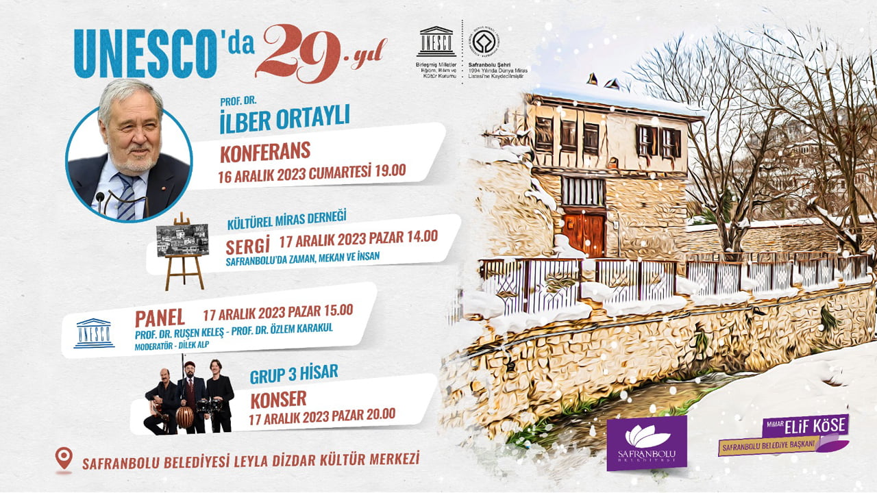 Safranbolu Belediyesi 16 ve 17 Aralık tarihlerinde konferanstan, sergiye, panelden konsere birçok etkinlikle Safranbolu’nun UNESCO’ya dahil edilişinin 29. yılını tüm vatandaşlarla birlikte kutlamaya hazırlanıyor.