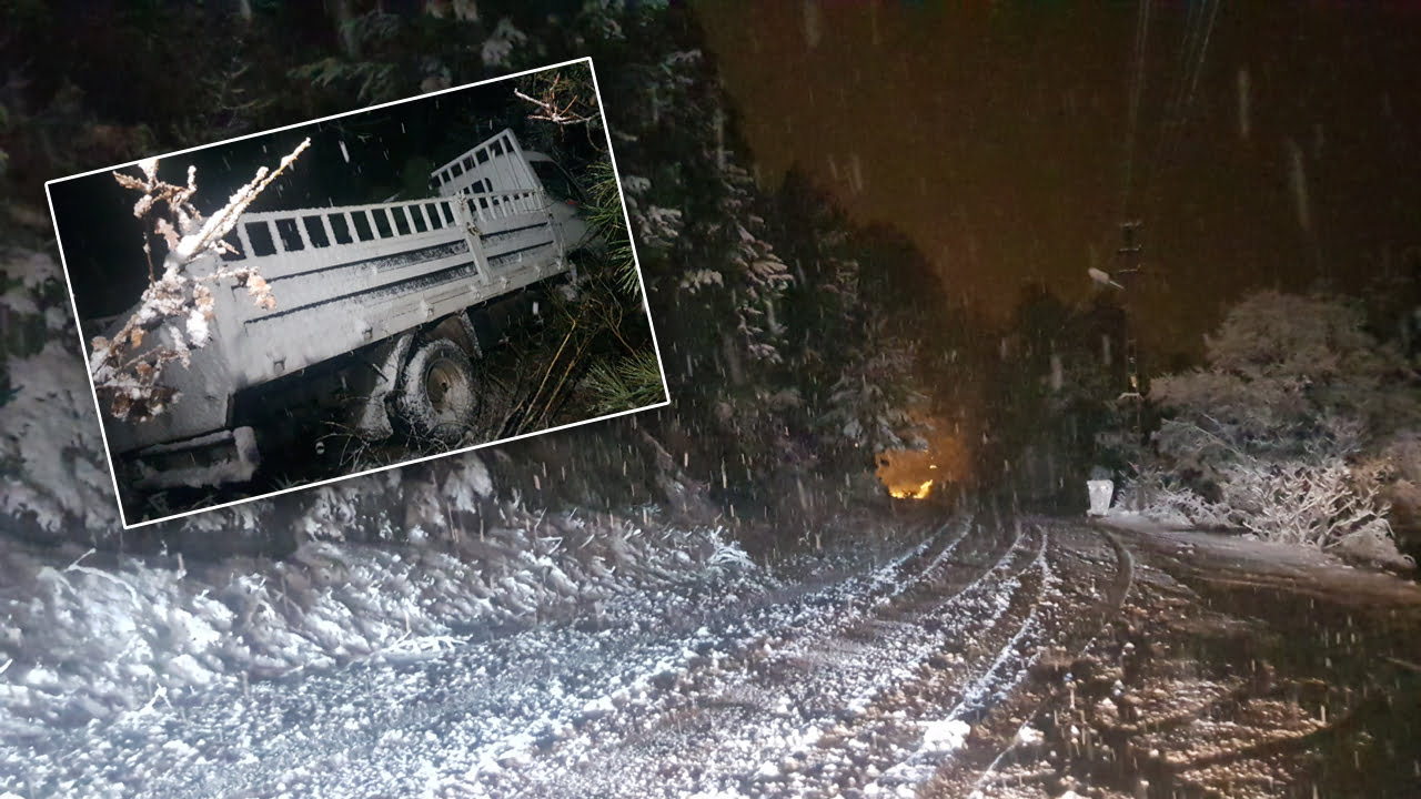 Karabük'ün Safranbolu ilçesinde karlı yolda sürücüsünün kontrolünden çıkan kamyonet şarampole uçtu. Kaza maddi hasarla atlatıldı.