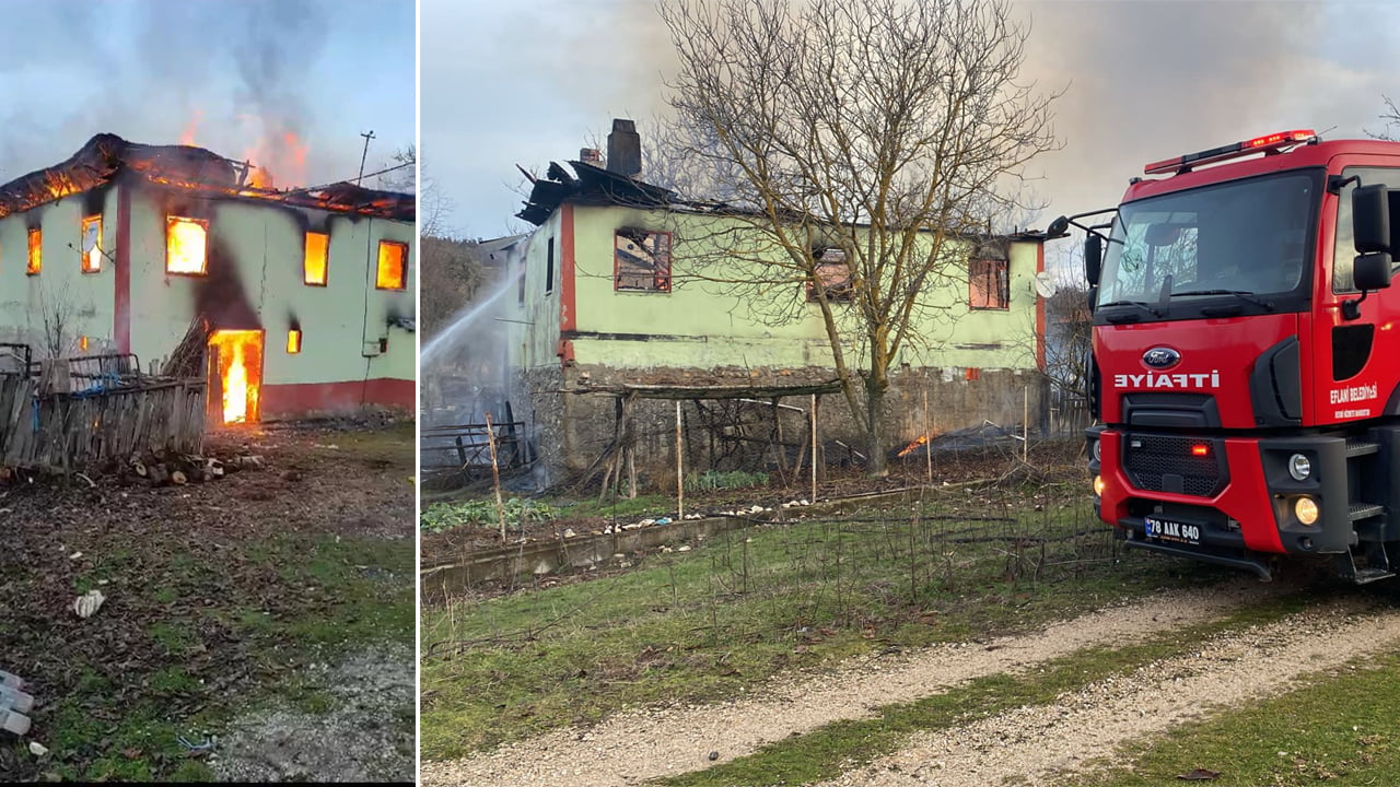 Karabük'ün Eflani ilçesinde çıkan yangında iki katlı ev tamamen yanarak kullanılamaz hale geldi.