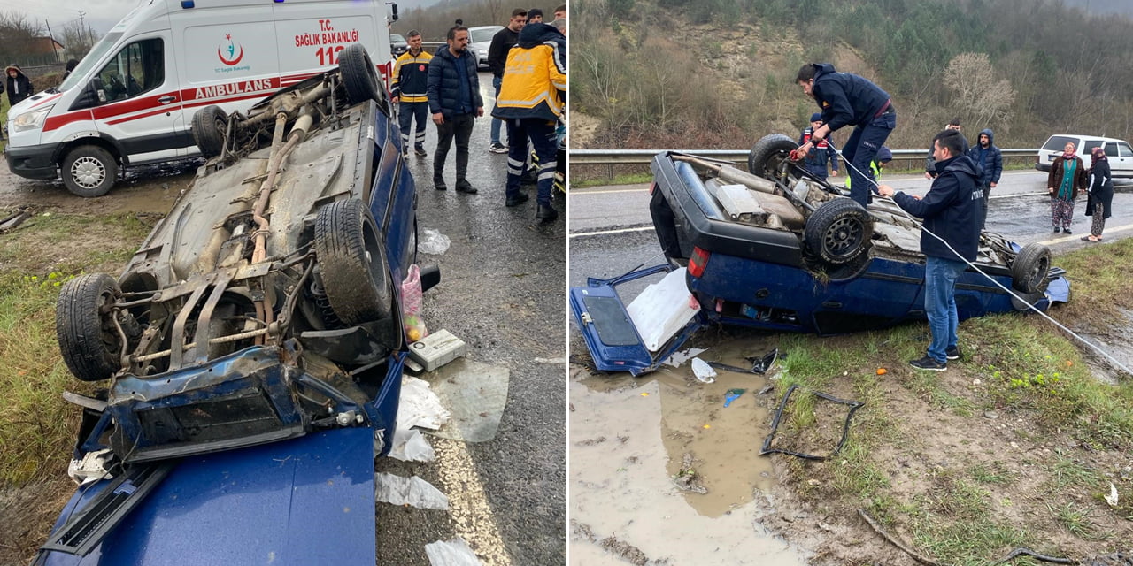 Karabük’ün Yenice ilçesinde meydana gelen trafik kazasında takla atarak ters dönen otomobilde iki kişi yaralandı.