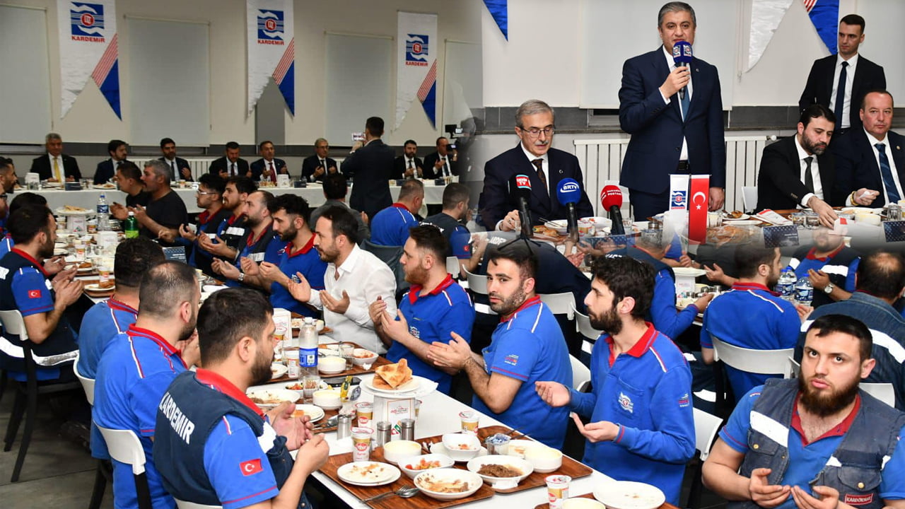 Karabük protokolü 3 Nisan Karabük Demir ve Çelik Fabrikalarının Temellerinin Atılması ve Karabük'ün Kuruluşunun 87. yıl dönümü kapsamında, Kardemir A.Ş’de işçiler ile birlikte iftar açtı.