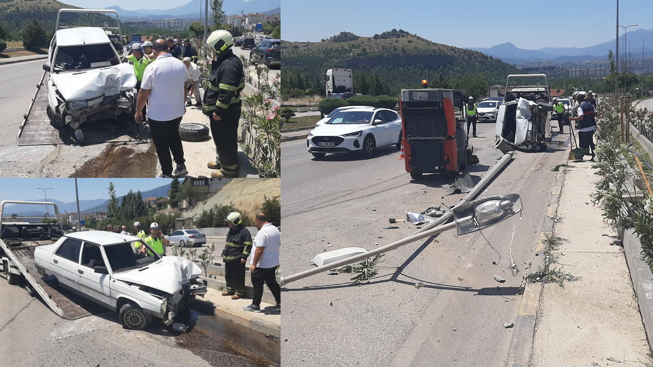 Karabük'te refüje çıktıktan sonra aydınlatma direğine çarparak devrilen otomobilin sürücüsü yaralandı.