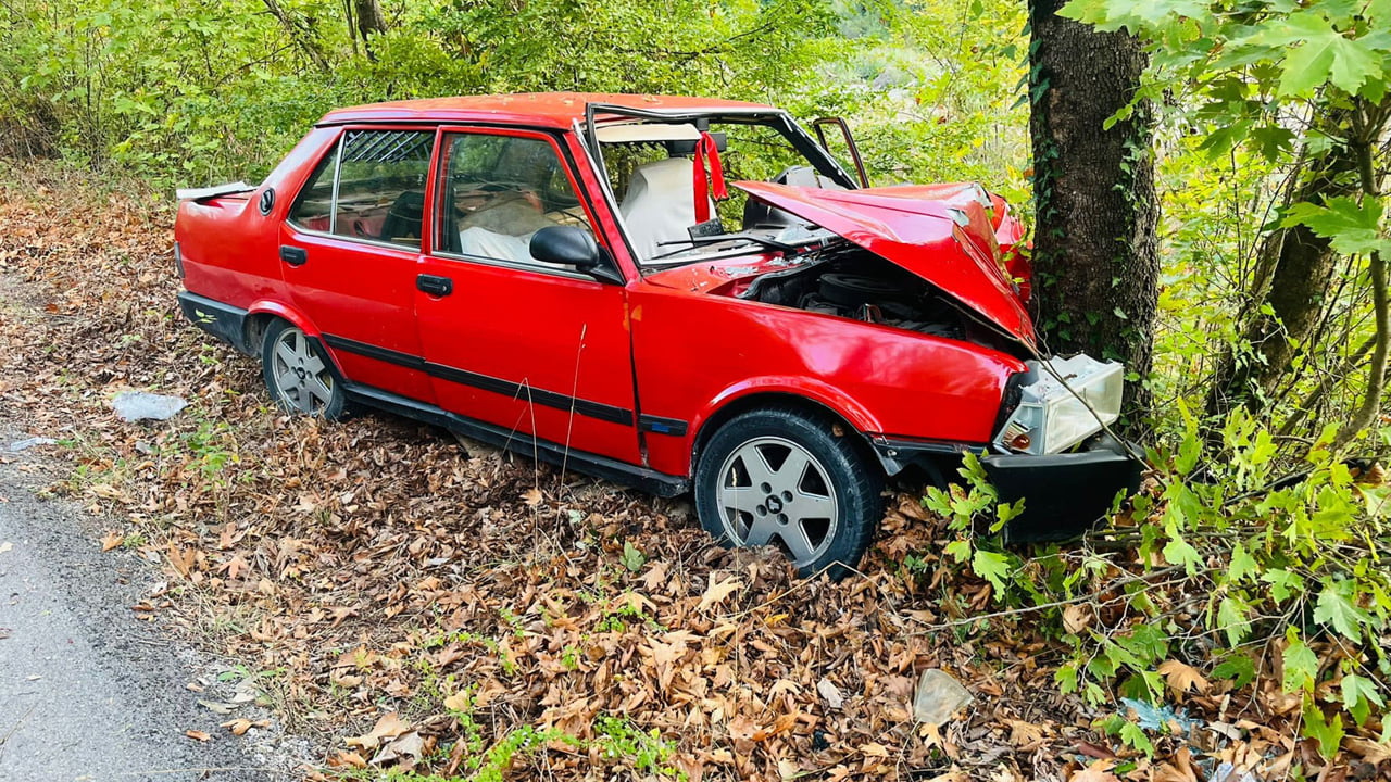 Karabük-Bartın kara yolunda kontrolden çıkan otomobilin ağaca çarpması sonucu 2 kişi yaralandı.