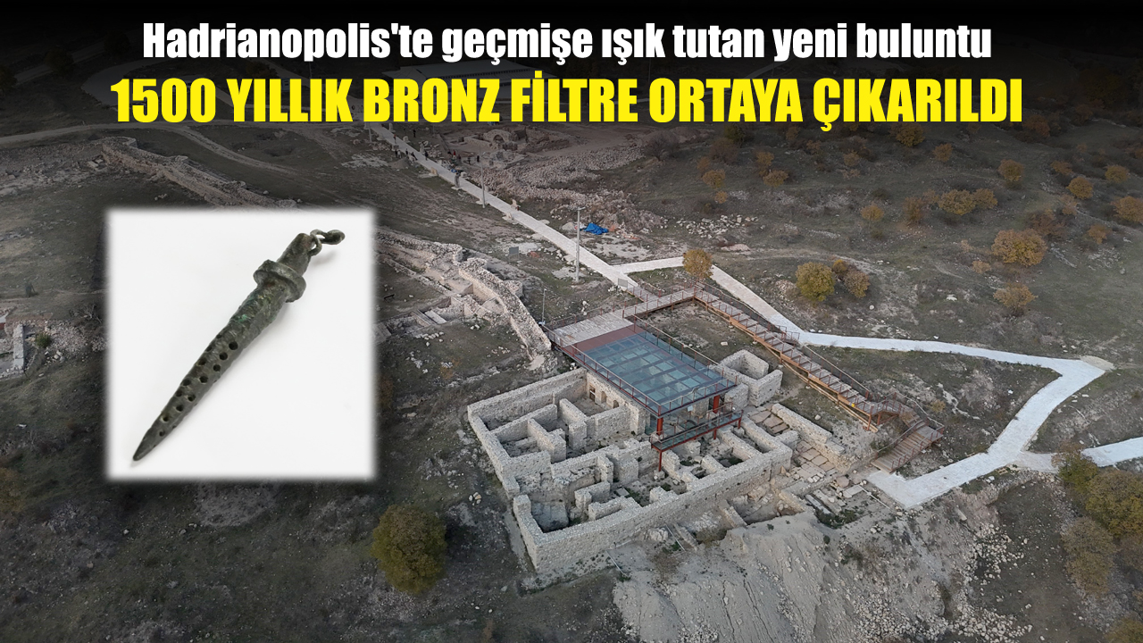 Karabük'ün Eskipazar ilçesindeki Hadrianopolis Antik Kenti'nde sürdürülen kazılarda, içeceklerin posasını ayırmak için kullanılan bin 500 yıllık bronz filtre ortaya çıkarıldı.