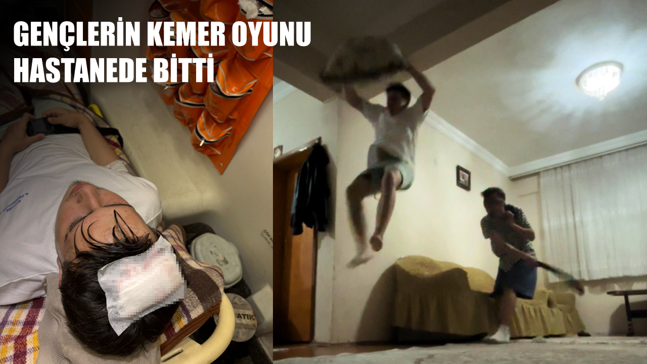 Karabük'ün Yenice ilçesinde arkadaşlarıyla oynadığı "kemer vurma" oyununda kafasını duvara çarpan genç yaralandı. Talihsiz olay cep telefonu kamerasına yansıdı.