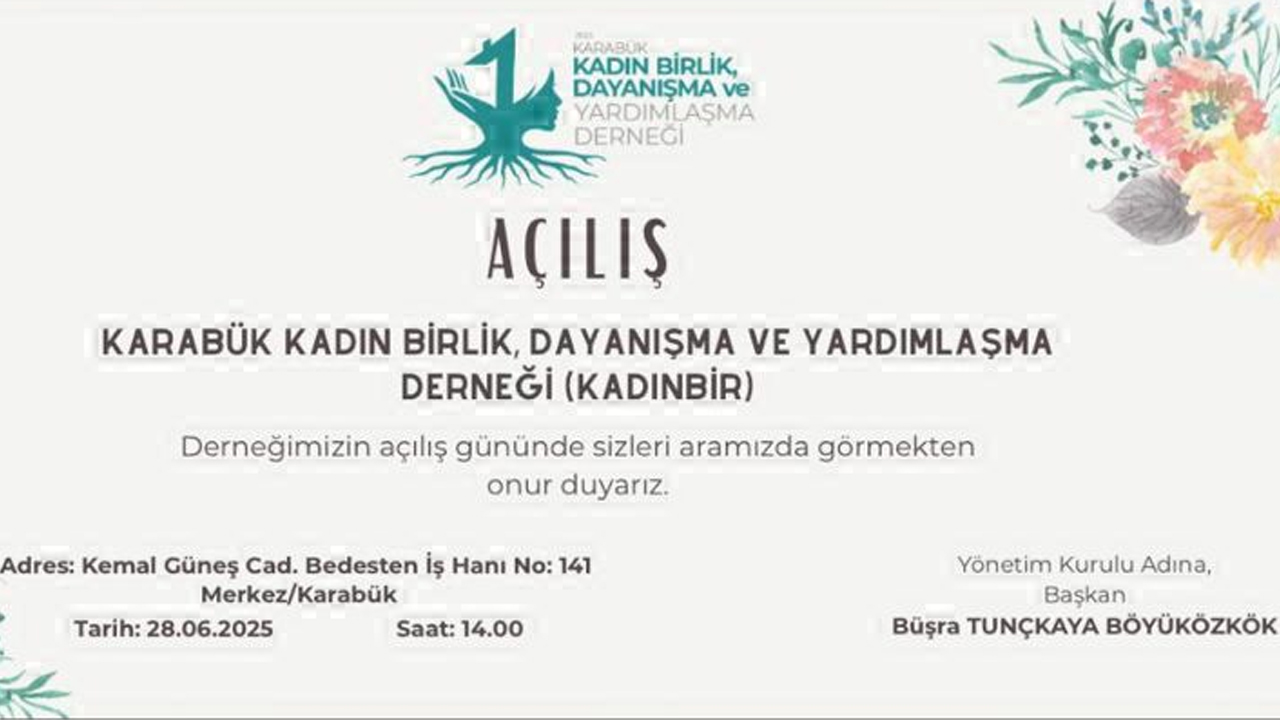 Karabük Kadın Birlik, Dayanışma ve Yardımlaşma Derneği’nin (KADINBİR) resmi açılışı yarın yapılacak.