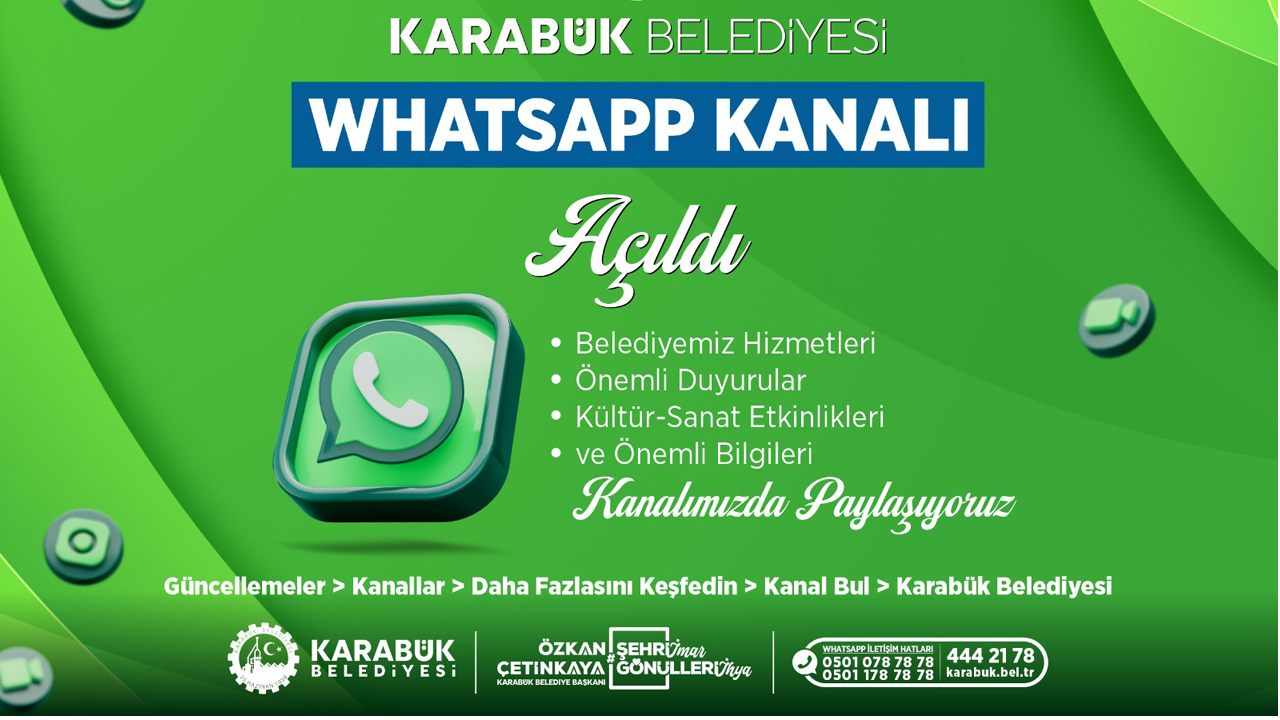 Karabük Belediyesi, dijital iletişim altyapısını güçlendirmeye yönelik adımlarına bir yenisini daha ekleyerek resmi WhatsApp kanalını hizmete açtı. Uygulama sayesinde şehirdeki gelişmeler, etkinlikler, teknik duyurular ve belediye hizmetlerine dair güncel bilgiler, doğrudan vatandaşlara ulaştırılacak.