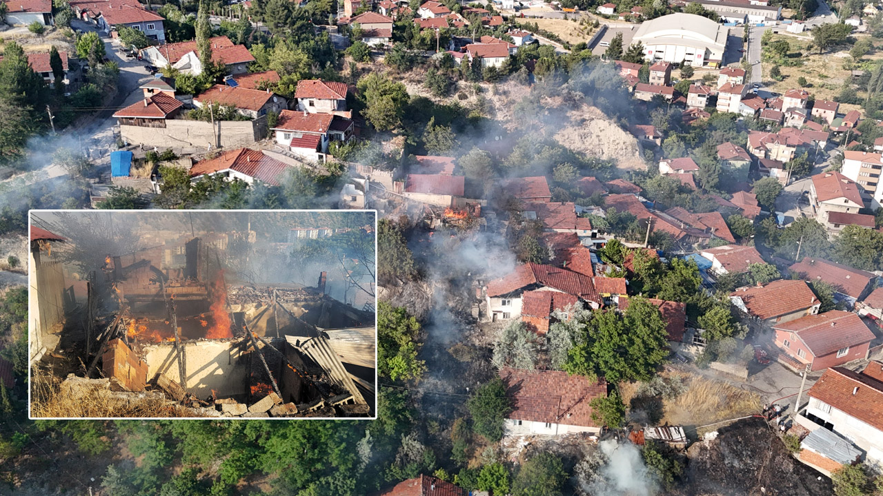 Karabük'te otluk alanda çıkan yangında 2'si metruk olmak üzere 4 ev zarar gördü.