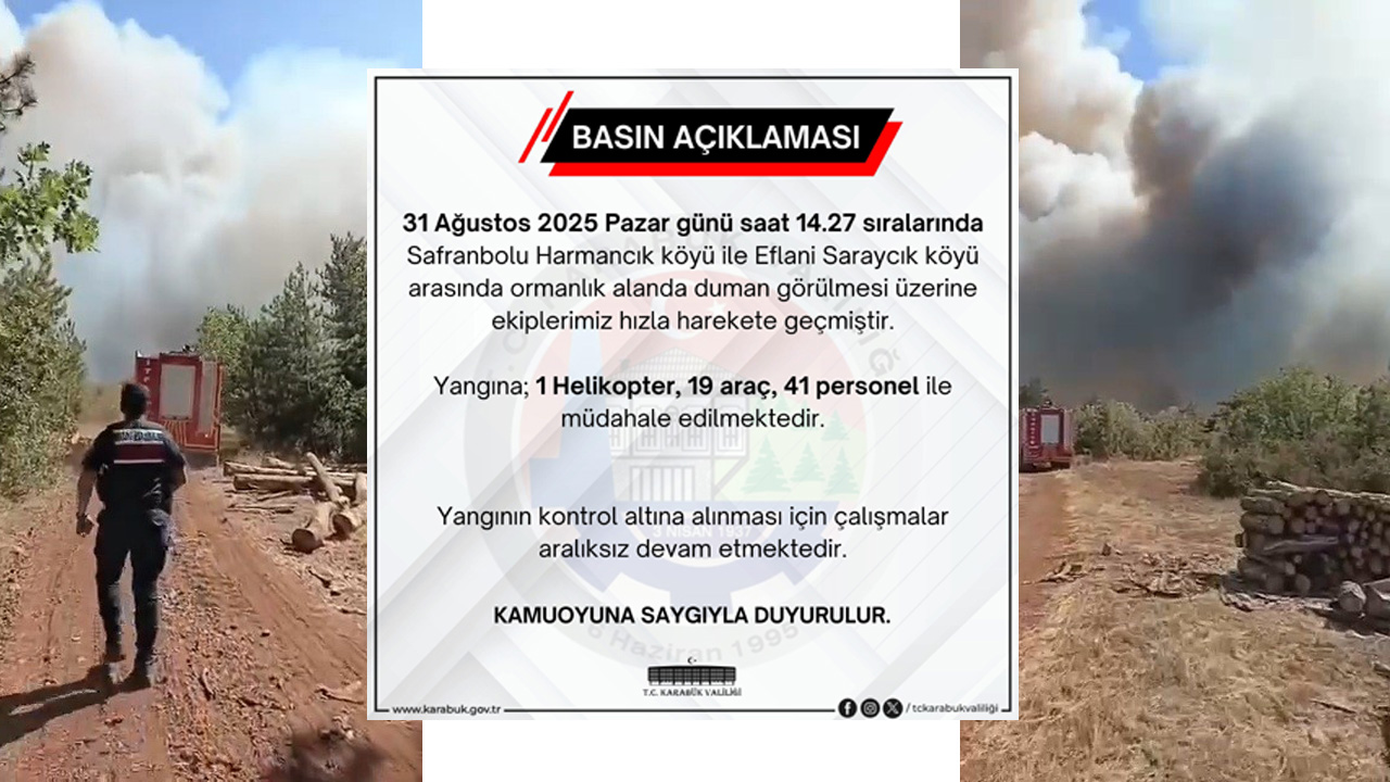 Karabük'ün Safranbolu ilçesine bağlı Harmancık Köyü ile Eflani ilçesine bağlı Saraycık Köyü arasında orman yangını çıktı.
