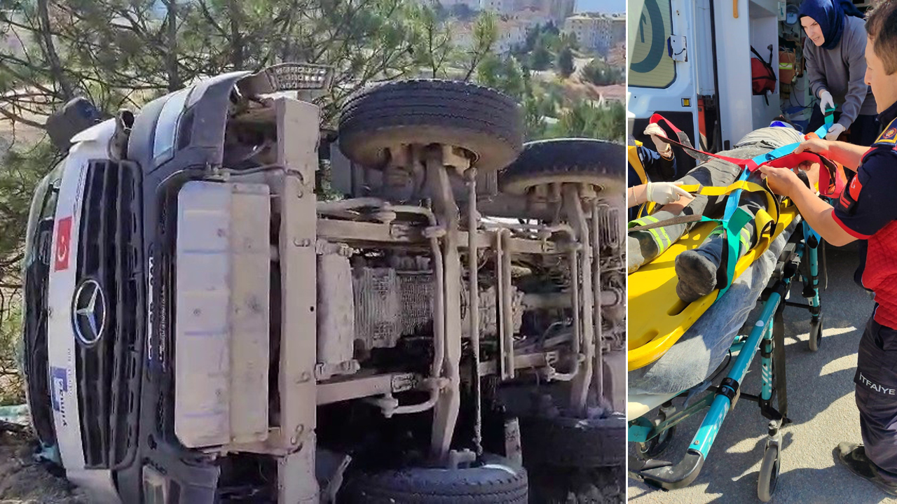 Karabük'ün Safranbolu ilçesinde kontrolden çıkarak devrilen beton mikserinin sürücüsü yaralandı.