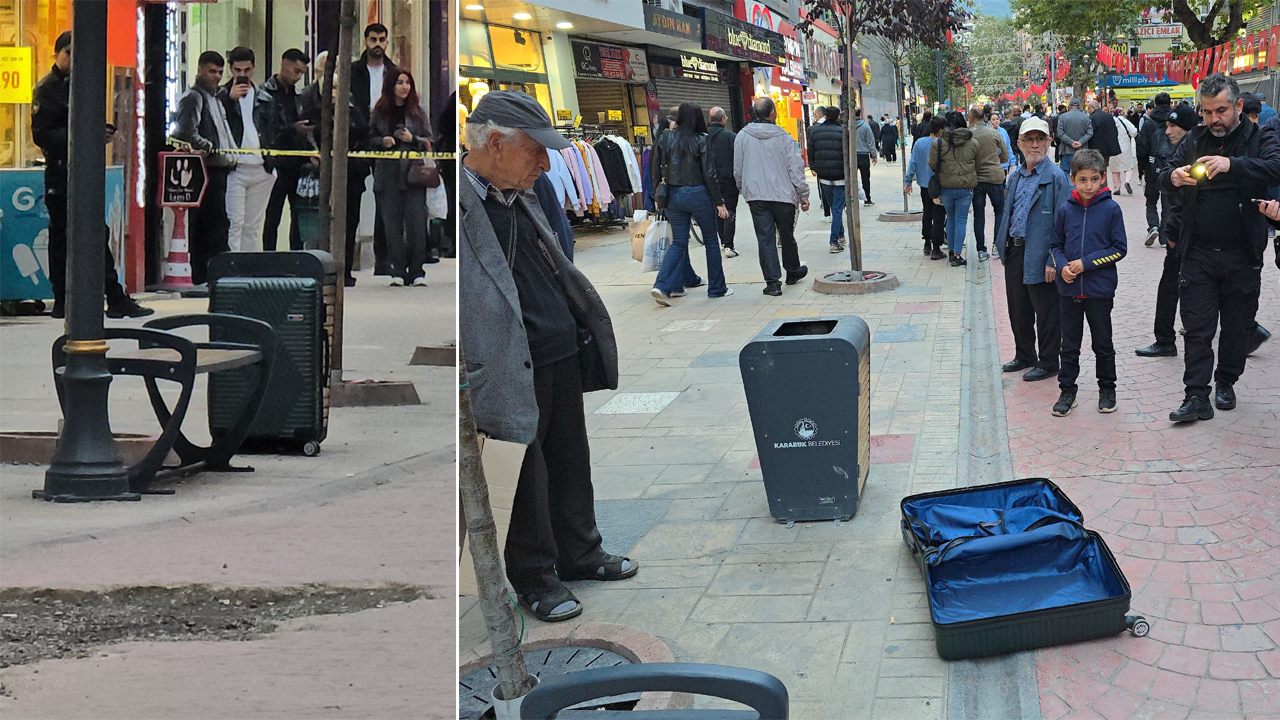 Karabük’te çöp kutusunun yanına bırakılan valiz paniğe neden oldu.