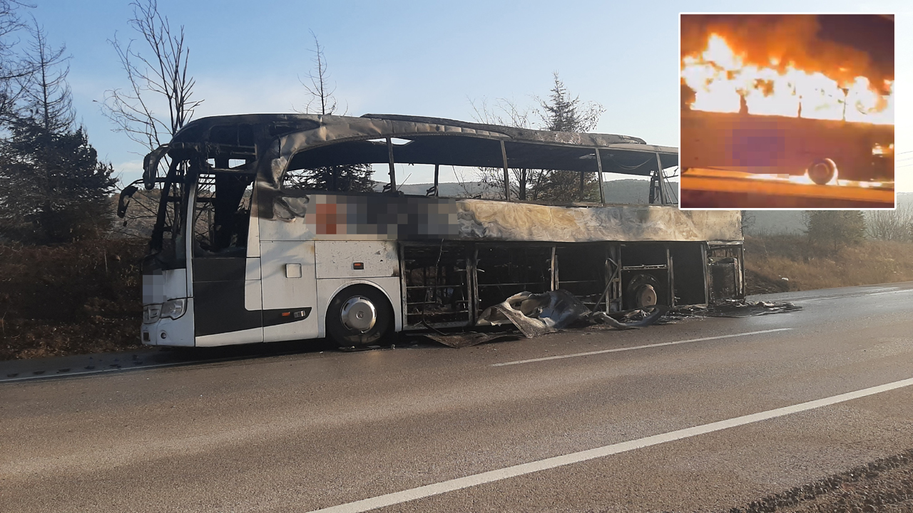 ALEV ALEV YANAN OTOBÜSTEN GERİYE DEMİR YIĞINI KALDI