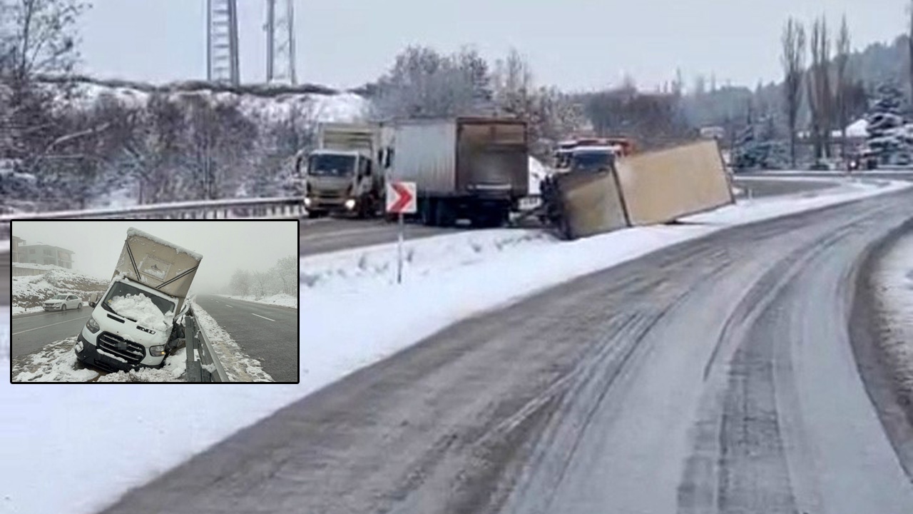 AĞAÇLAR DEVRİLDİ YOL KAPANDI, ARAÇLAR KAYIP KAZA YAPTI