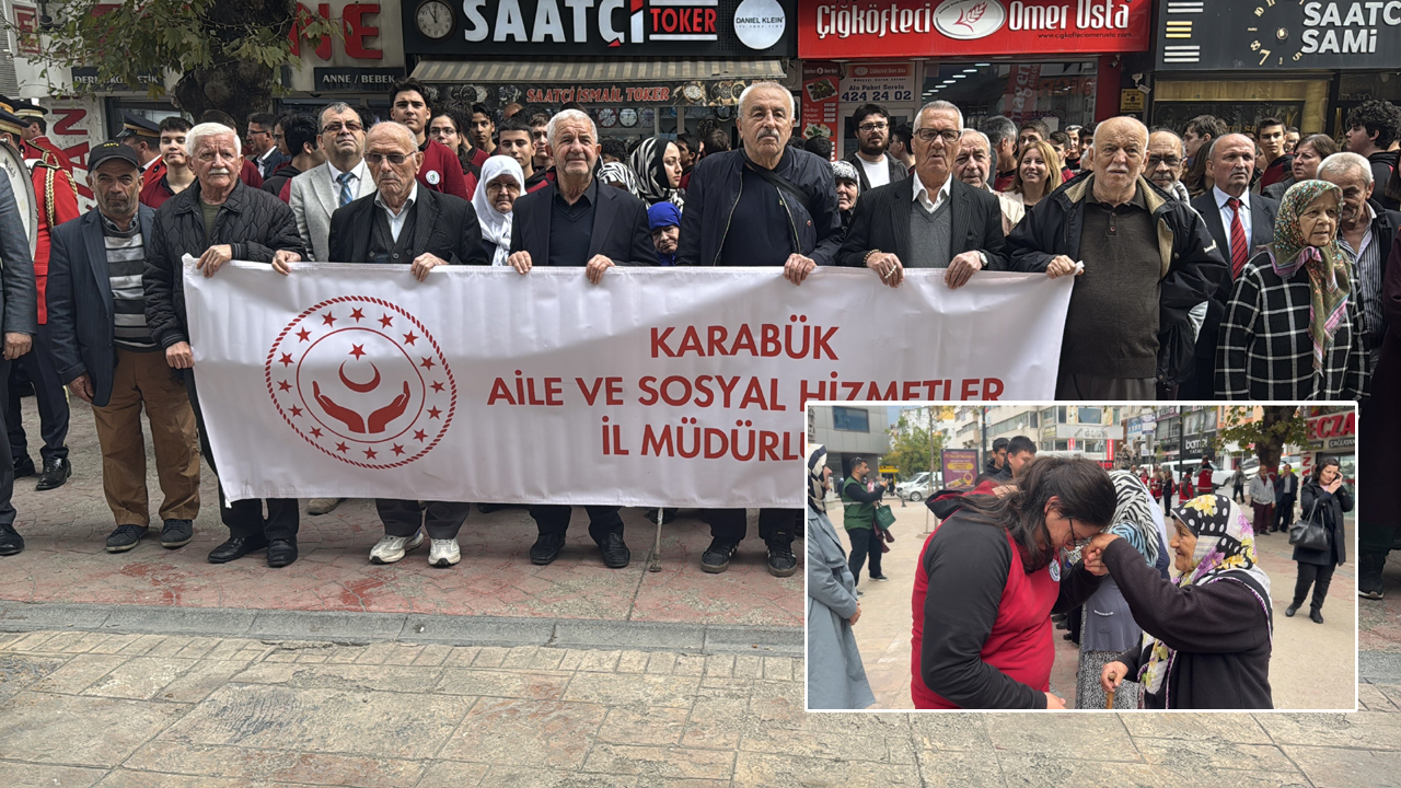 KARABÜK’TE GENÇLER YAŞLILARIN ELİNİ ÖPEREK FARKINDALIK OLUŞTURDU
